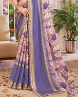 Vishal Prints Dusty Purple Designer Patterned Chiffon Digital Print Saree With Diamond Work And Weaved Viscose Patta