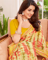 Vishal Prints Cadmium Orange Designer Patterned Chiffon Digital Print Saree With Diamond Work And Weaved Viscose Patta