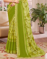Vishal Prints Olive Green Designer Patterned Chiffon Digital Print Saree With Diamond Work And Weaved Viscose Patta
