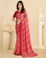 Vishal Prints Dusty Rose Pink Printed Georgette Saree With Fancy Border
