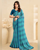 Vishal Prints Fountain Blue Printed Georgette Saree With Fancy Border