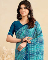 Vishal Prints Fountain Blue Printed Georgette Saree With Fancy Border