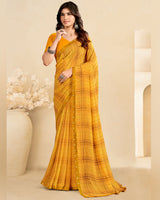 Vishal Prints Carrot Orange Printed Georgette Saree With Fancy Border
