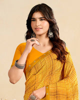 Vishal Prints Carrot Orange Printed Georgette Saree With Fancy Border