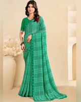 Vishal Prints Jade Green Printed Georgette Saree With Fancy Border