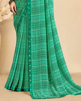 Vishal Prints Jade Green Printed Georgette Saree With Fancy Border