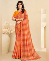 Vishal Prints Pale Dusty Orange Printed Georgette Saree With Fancy Border