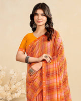 Vishal Prints Pale Dusty Orange Printed Georgette Saree With Fancy Border