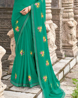 Vishal Prints Persian Green Designer Chiffon Saree With Embroidery-Diamond Work And Fancy Border