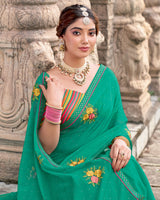 Vishal Prints Persian Green Designer Chiffon Saree With Embroidery-Diamond Work And Fancy Border