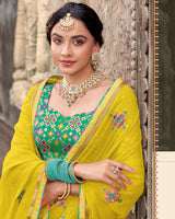 Vishal Prints Bright Mustard Yellow Designer Chiffon Saree With Embroidery-Diamond Work And Fancy Border