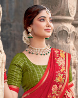 Vishal Prints Milano Red Designer Chiffon Saree With Embroidery-Diamond Work And Fancy Border