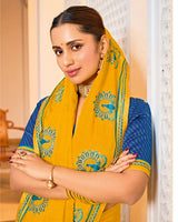 Vishal Prints Golden Yellow Designer Fancy Chiffon Saree With Embroidery-Diamond Work And Border