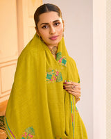 Vishal Prints Yellow Ochre Designer Fancy Chiffon Saree With Embroidery-Diamond Work And Border