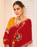 Vishal Prints Chili Red Designer Fancy Chiffon Saree With Embroidery-Diamond Work And Border