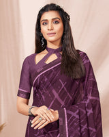 Vishal Prints Wine Printed Georgette Saree With Fancy Border