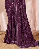 Vishal Prints Wine Printed Georgette Saree With Fancy Border