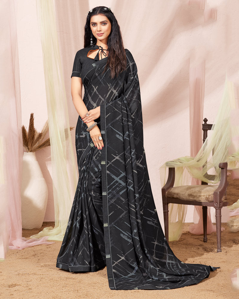 Vishal Prints Black Printed Georgette Saree With Fancy Border