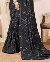 Vishal Prints Black Printed Georgette Saree With Fancy Border