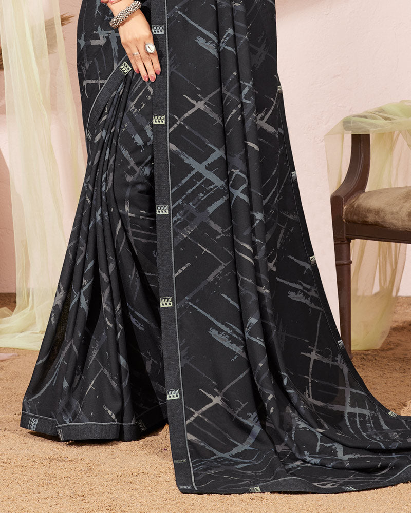 Vishal Prints Black Printed Georgette Saree With Fancy Border