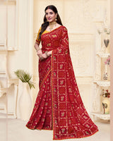 Vishal Prints Dark Red Printed Chiffon Bandhani Print Saree With Foil Print And Fancy Border