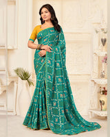 Vishal Prints Persian Green Printed Chiffon Bandhani Print Saree With Foil Print And Fancy Border