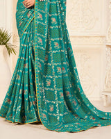 Vishal Prints Persian Green Printed Chiffon Bandhani Print Saree With Foil Print And Fancy Border