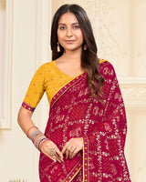 Vishal Prints Vivid Burgundy Printed Chiffon Bandhani Print Saree With Foil Print And Fancy Border