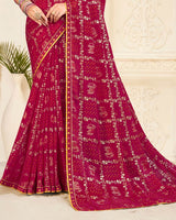 Vishal Prints Vivid Burgundy Printed Chiffon Bandhani Print Saree With Foil Print And Fancy Border