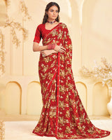 Vishal Prints Venetian Red Printed Georgette Saree With Fancy Border