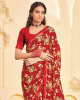 Vishal Prints Venetian Red Printed Georgette Saree With Fancy Border