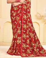 Vishal Prints Venetian Red Printed Georgette Saree With Fancy Border