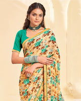 Vishal Prints Peach Orange Printed Georgette Saree With Fancy Border