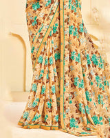 Vishal Prints Peach Orange Printed Georgette Saree With Fancy Border