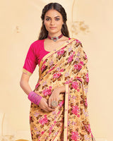 Vishal Prints Pastel Orange Printed Georgette Saree With Fancy Border