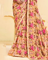 Vishal Prints Pastel Orange Printed Georgette Saree With Fancy Border