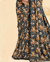 Vishal Prints Smokey Black Printed Georgette Saree With Fancy Border