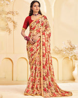 Vishal Prints Pastel Orange Printed Georgette Saree With Fancy Border