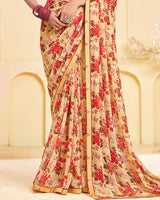 Vishal Prints Pastel Orange Printed Georgette Saree With Fancy Border