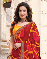 Vishal Prints Milano Red Printed Georgette Saree With Fancy Border