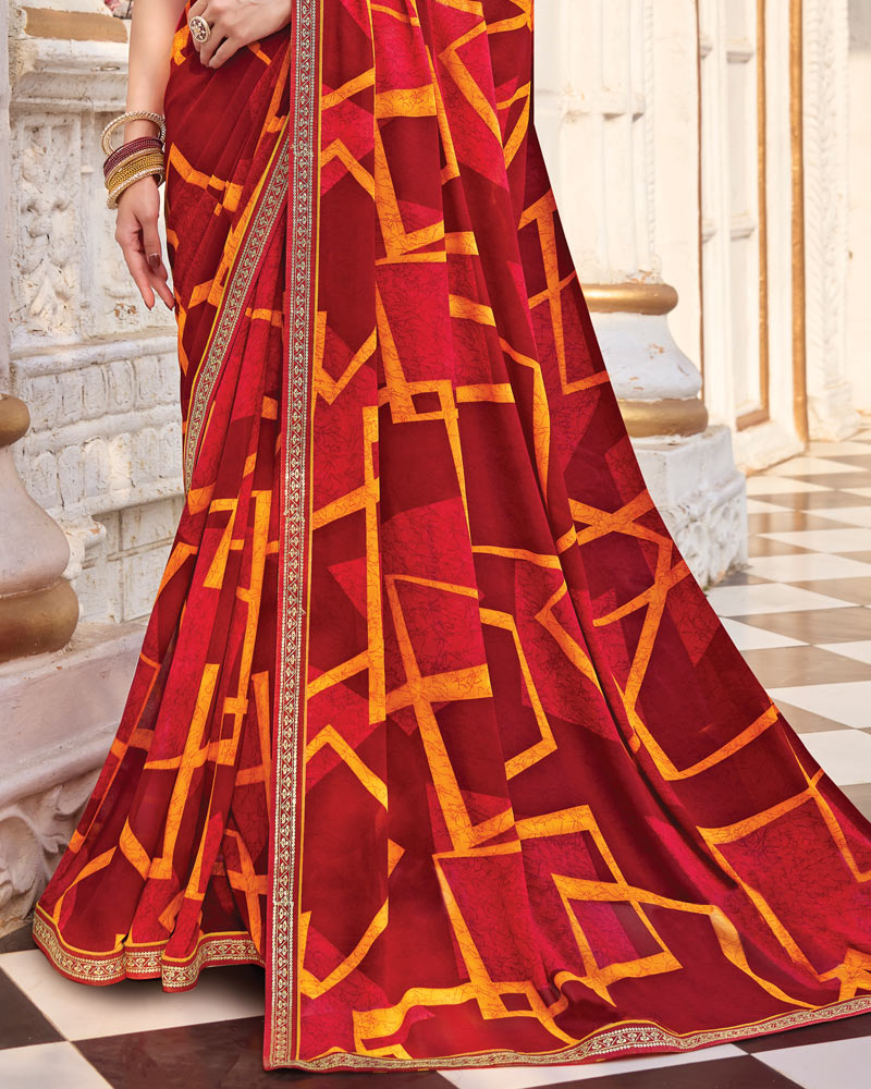 Vishal Prints Milano Red Printed Georgette Saree With Fancy Border
