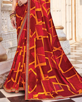 Vishal Prints Milano Red Printed Georgette Saree With Fancy Border