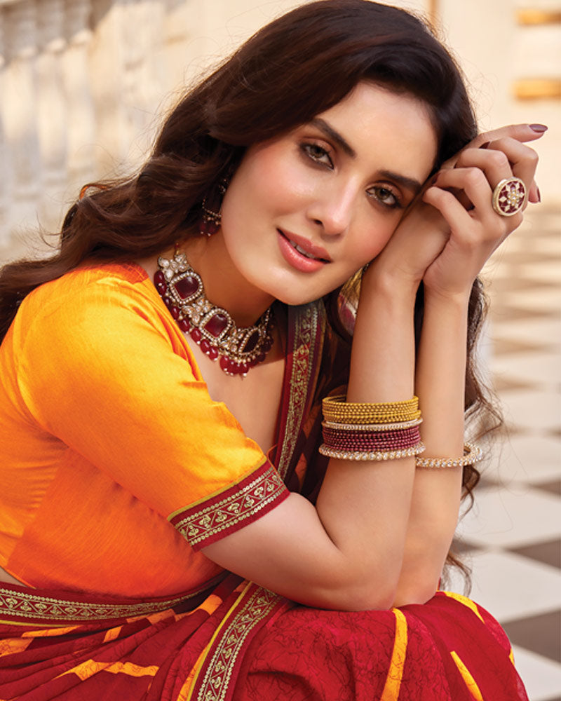 Vishal Prints Milano Red Printed Georgette Saree With Fancy Border
