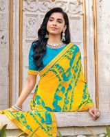 Vishal Prints Bright Yellow Printed Georgette Saree With Fancy Border