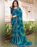Vishal Prints Astronaut Blue Printed Georgette Saree With Fancy Border