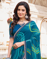 Vishal Prints Astronaut Blue Printed Georgette Saree With Fancy Border