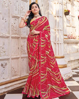 Vishal Prints Bright Maroon Printed Georgette Saree With Fancy Border