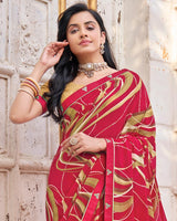 Vishal Prints Bright Maroon Printed Georgette Saree With Fancy Border