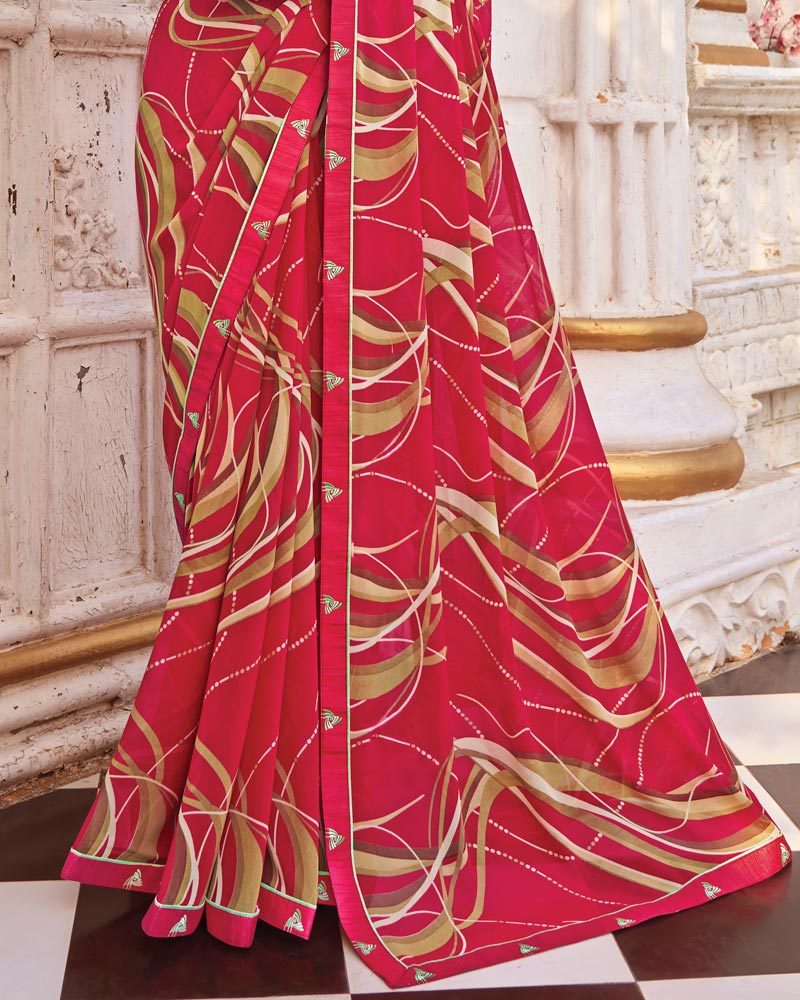 Vishal Prints Bright Maroon Printed Georgette Saree With Fancy Border