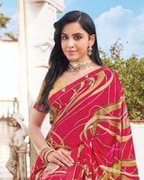 Vishal Prints Bright Maroon Printed Georgette Saree With Fancy Border